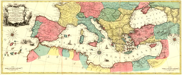 1770 map of the Mediterranean Sea by Tobias Conrad Lotter - Traditional ...