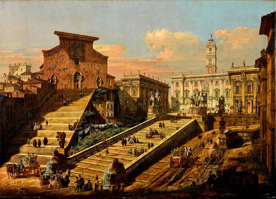Bernardo Bellotto - Widok Kapitolu z kościołem Santa Maria in Aracoeli
