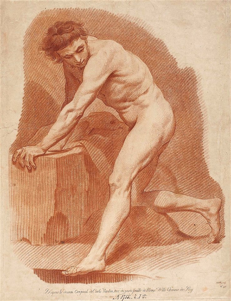 Wille Nude man kneeling on one knee