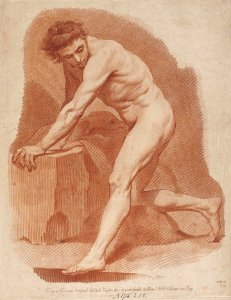 Wille Nude man kneeling on one knee