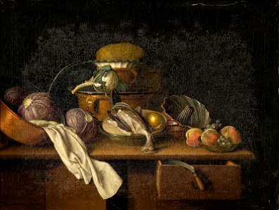 Peter Jacob Horemans - Kitchen still life with vegetables, fruits and poultry