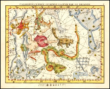 1776 - John Flamsteed - Cassiopee, Cehee, Le Renne, La Petite Ourse, Le Dragon (Cassiopea, Cepheus, Ursa Minor & Draco)
