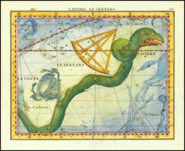 1776 - John Flamsteed - L'Hydre, Le Sextans (Hydra and Sextant). Free illustration for personal and commercial use.