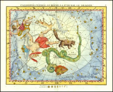 1776 - John Flamsteed - Cassiopee, Cehee, Le Renne, La Pt.Ourse, Le Dragon (Cassiopea, Cepheus, Ursa Minor & Draco). Free illustration for personal and commercial use.