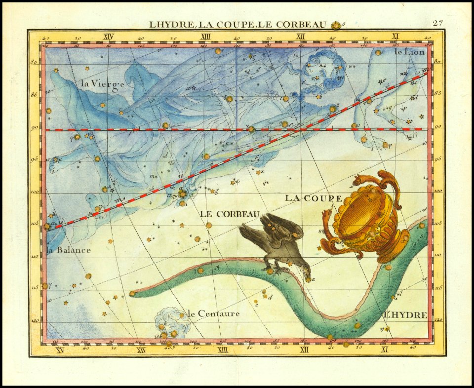 1776 - John Flamsteed - L'Hydre, La Coupe, Le Corbeau (Hydra, Crater, Virgo)
