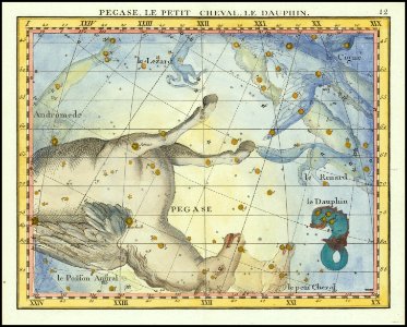 1776 - John Flamsteed - Pegase, Le Petit Cheval, Le Dauphin (Pegasus, Pisces and Equuleus). Free illustration for personal and commercial use.