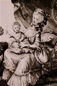 Dupin Le Jeune (d'après Leclerc) - Madame Royale, fille unique du Roi, sur les genoux de sa gouvernante, la Princesse de Guéménée. Free illustration for personal and commercial use.