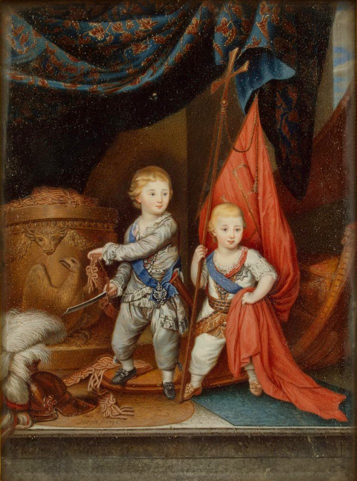 Alexander and Constantine Pavlovich by Heyde after Richard Brompton (1790, Hermitage)