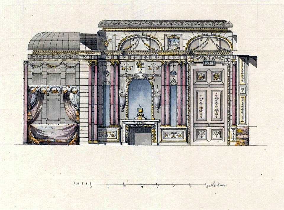 Quarenghi Longitudinal section of Catherine II's bedroom