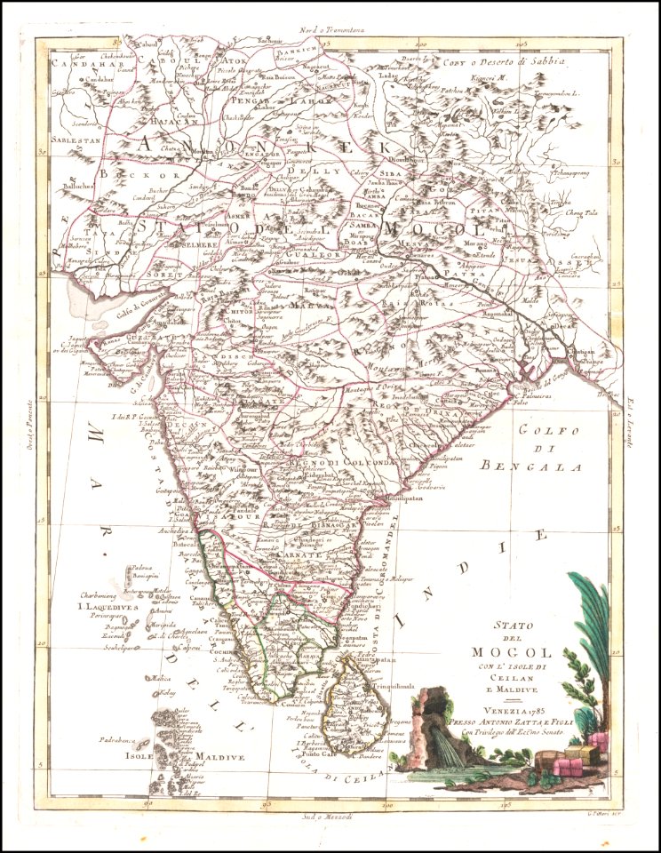 1785 map of India and Sri Lanka by Antonio Zatta