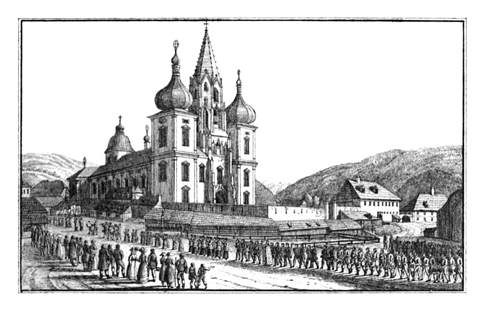 179 Maria Zell - Der jährliche feyerliche Einzug der Stadt-Grätzer Procession - Lith. v. Folwarczni - J.F.Kaiser Lithografirte Ansichten der Steiermark 1830