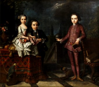 Giuseppe Bonito (attr) Gruppenportrait von drei adeligen Kindern. Free illustration for personal and commercial use.