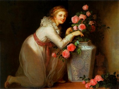 Vigée Le Brun Lady making a bouquet. Free illustration for personal and commercial use.