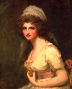 George Romney - Emma Hart, later Lady Hamilton, in a White Turban. Free illustration for personal and commercial use.