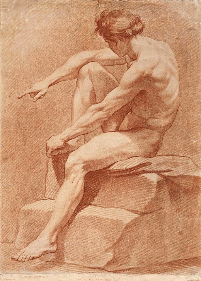 Bonnet Study of a nude man sitting