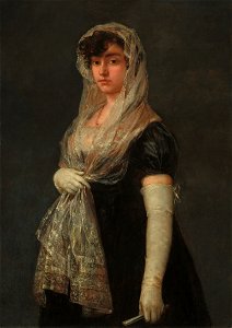 Goya - Joven dama con mantilla y basquiña. Free illustration for personal and commercial use.