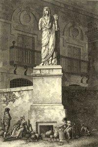 1806-1820, Voyage pittoresque et historique de l'Espagne, tomo I, Estatua antigua sobre la plaza de Cáceres (cropped)