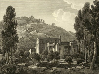 1806-1820, Voyage pittoresque et historique de l'Espagne, tomo I, Vista del monasterio de Juste (cropped)