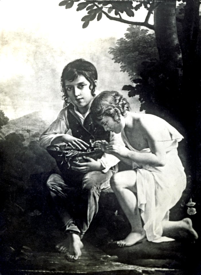 1806 - tableau de 2 enfants à l'oiseau