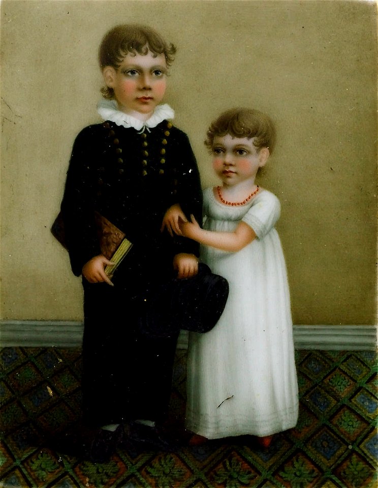 William Dixon Boy and girl porcelain plaque 1812