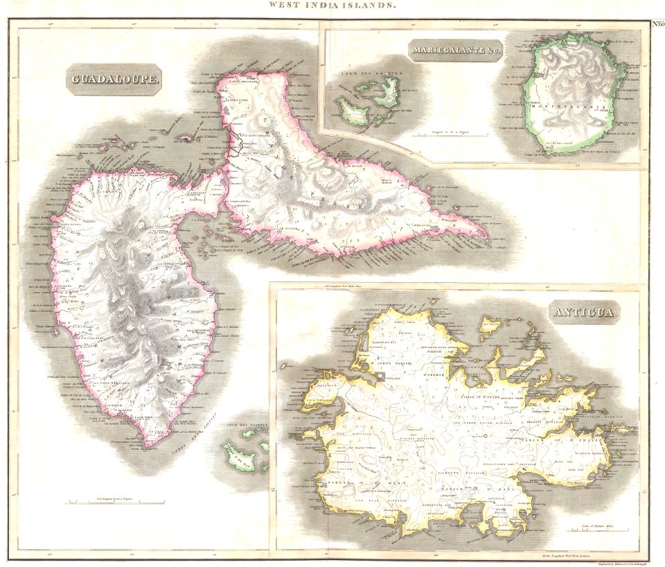 1815 Thomson Map of Guadaloupe, Antigua, Marie Galante ( West Indies ) - Geographicus - Guadaloupe-t-15