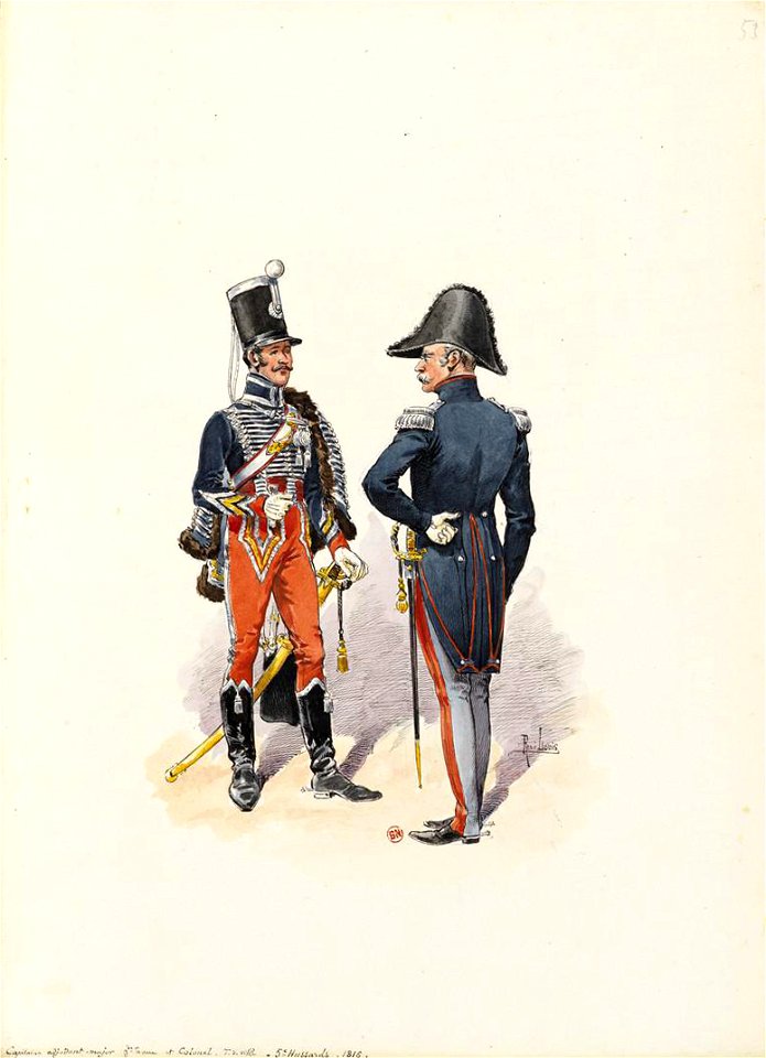 1816 - Capitaine adjudant-major en grande tenue et colonel en tenue de ville du 5e Hussards (53)
