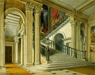 Buckingham House, Staircase from the Entrance Hall, by Richard Cattermole, 1817 - royal coll 922139 257063 ORI 1