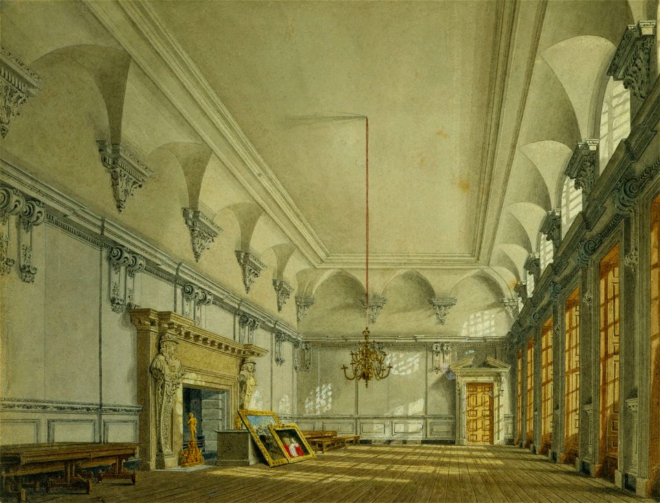 Hampton Court Palace, Queen's Guard Chamber, by Richard Cattermole, 1819 - royal coll 922126 257052 ORI 1