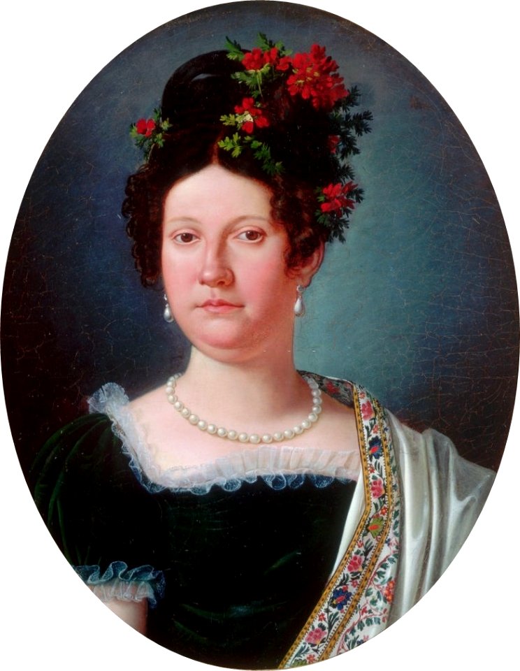 1819 portrait of the Duchess of Calabria (Maria Isabel of Spain, future Queen of the Two Sicilies) by Giuseppe Cammarano (Palace of Caserta)