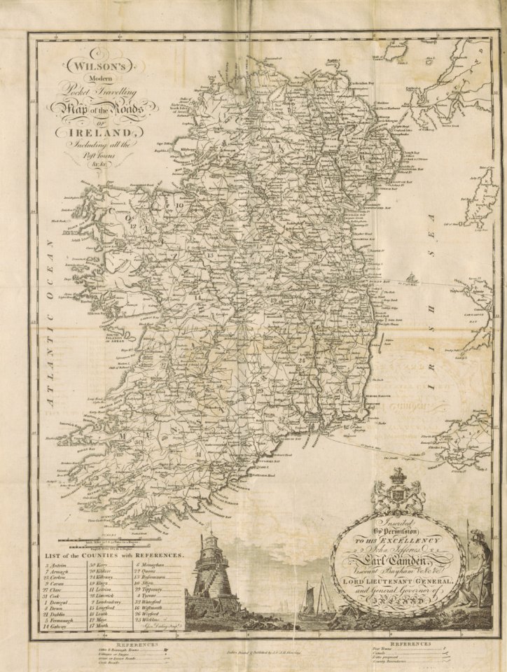 Wilson's 1820 Map of the Roads of Ireland with all the Post Towns