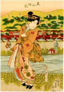 Utagawa Kunisada Courtesans walking along Shijogawara 02
