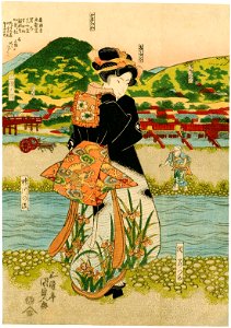 Utagawa Kunisada Courtesans walking along Shijogawara 01