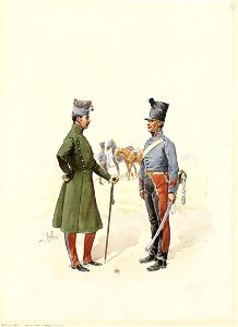 1823 - Officier en tenue du matin et brigadier en tenue d'exercice du 3e Hussards (34)