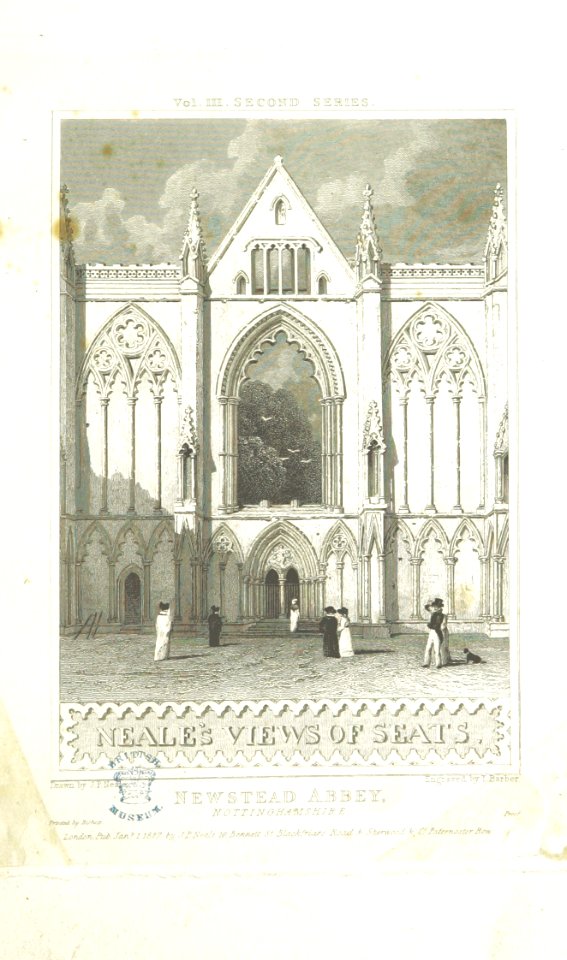 Neale(1826) p3.009 - Frontispiece - Newstead Abbey, Nottinghamshire