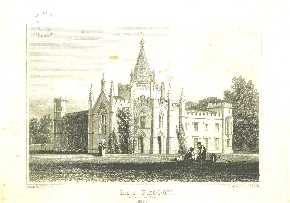 Neale(1825) p2.086 - Lee Priory, Kent (South-West View)