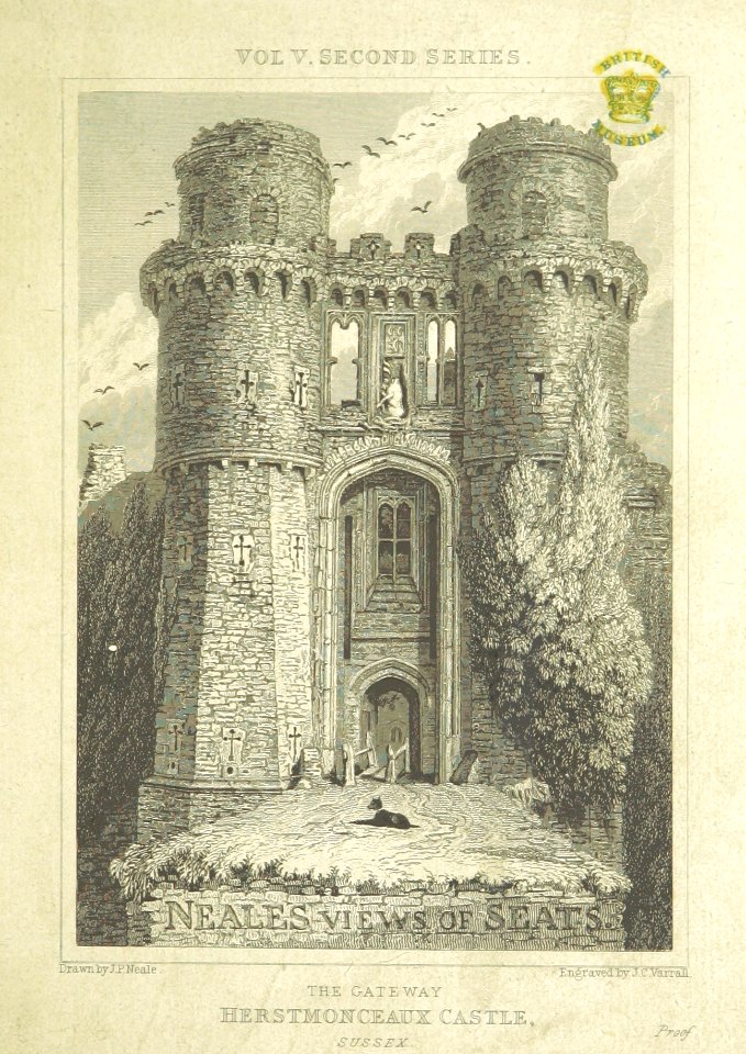 Neale(1829) p5.009 - Frontispiece - Herstmonceaux Castle, Sussex - The Gateway