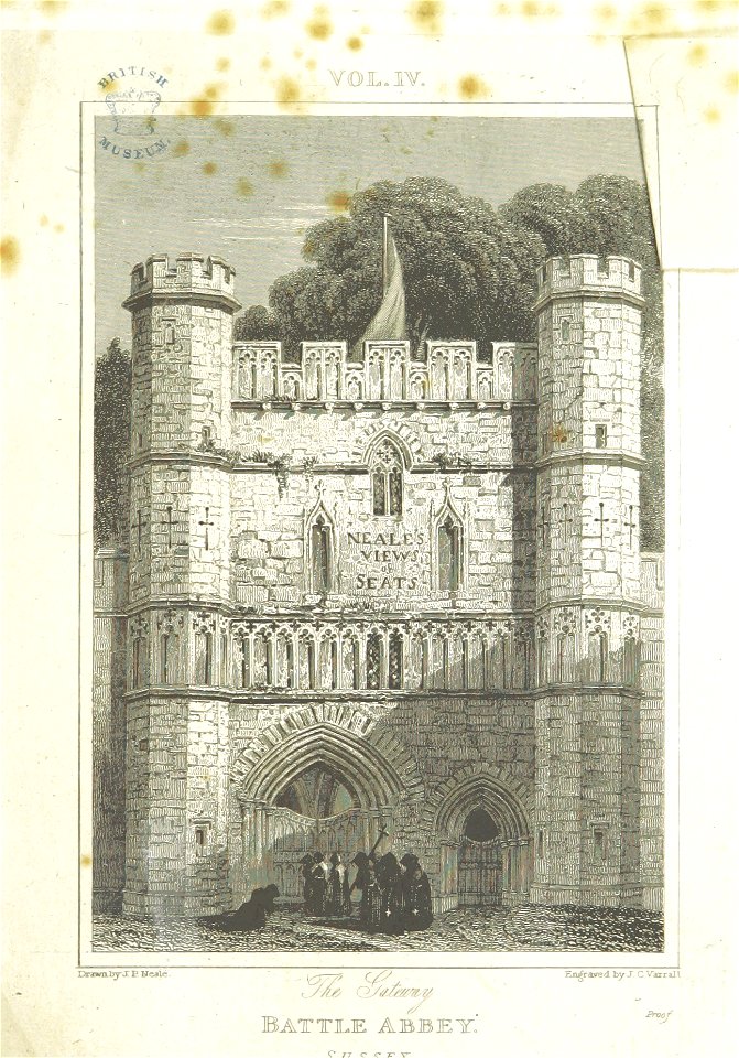 Neale(1827) p4.009 - Frontispiece - Battle Abbey, Sussex - The Gateway
