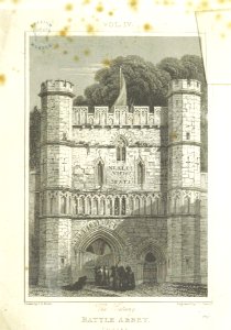Neale(1827) p4.009 - Frontispiece - Battle Abbey, Sussex - The Gateway