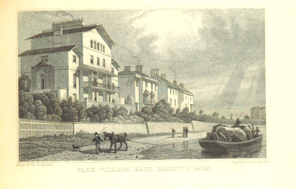 Park Village East, Regent's Park - Shepherd, Metropolitan Improvements (1828), p269 (Canal side)