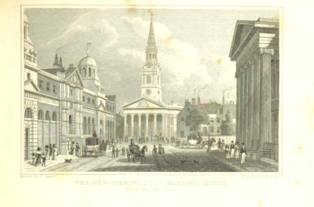The new opening to St Martin's Church from Pall Mall East - Shepherd, Metropolitan Improvements (1828), p193