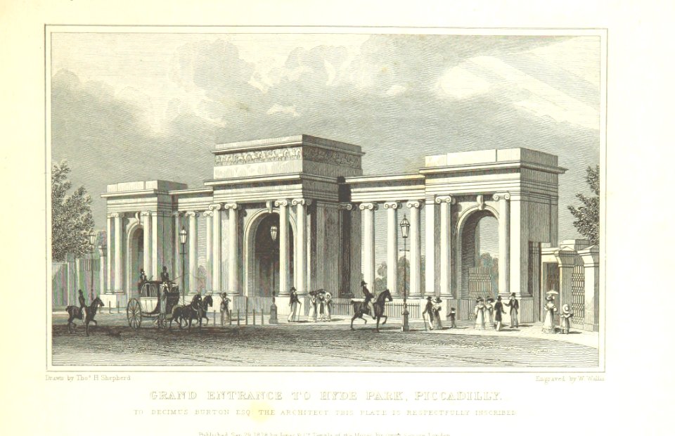 Grand Entrance to Hyde Park, Piccadilly - Shepherd, Metropolitan Improvements (1828), p215
