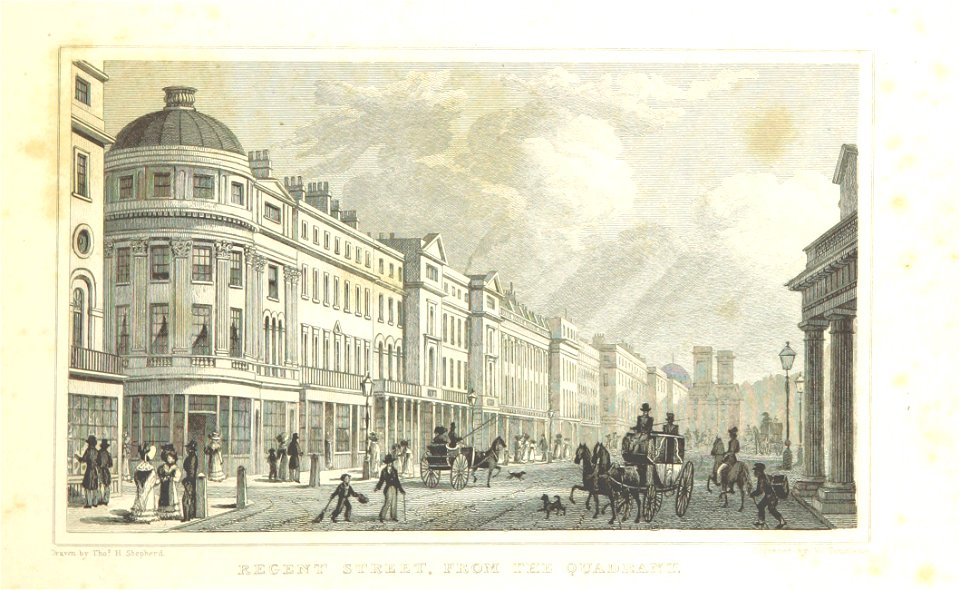 Regent Street, from the Quadrant - Shepherd, Metropolitan Improvements (1828), p195
