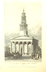 St Pancras Church, West Front - Shepherd, Metropolitan Improvements (1828), p336