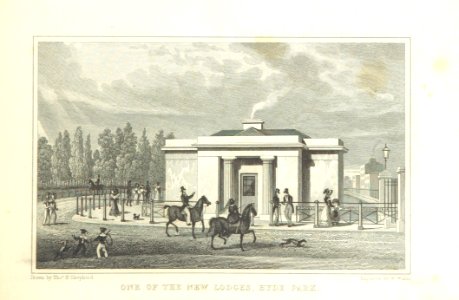 One of the new Lodges, Hyde Park - Shepherd, Metropolitan Improvements (1828), p215