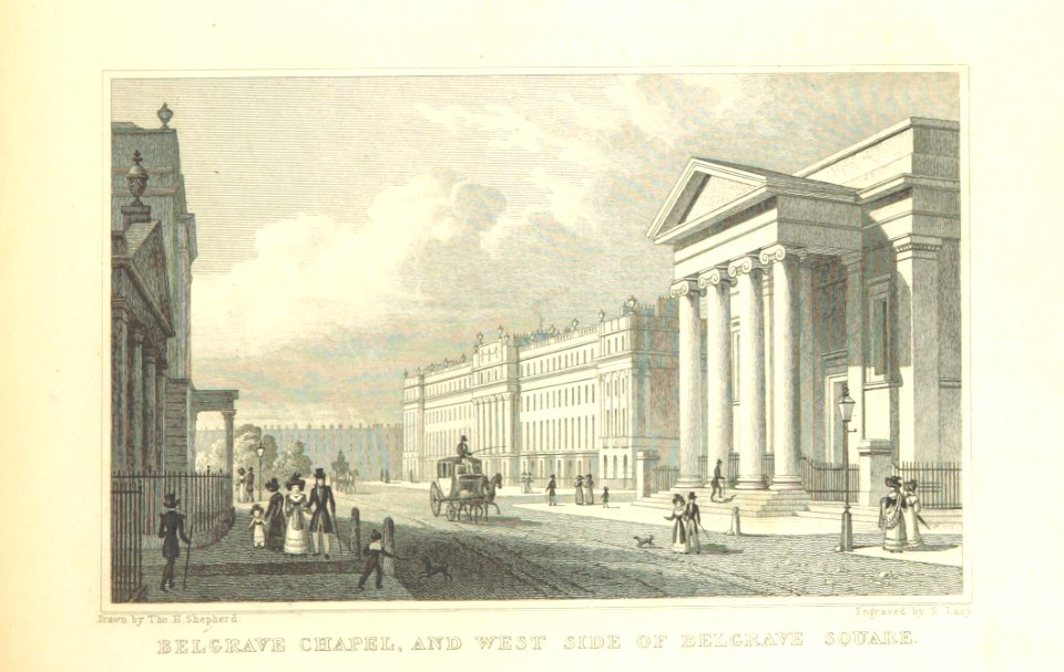 Belgrave Chapel, and West Side of Belgrave Square - Shepherd, Metropolitan Improvements (1828), p257
