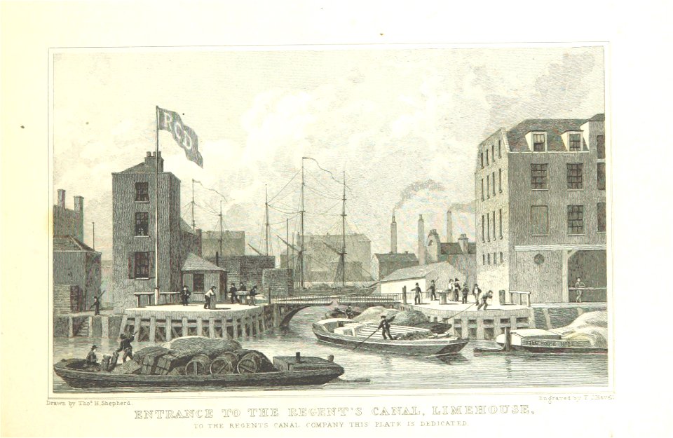 Entrance to the Regent's Canal, Limehouse - Shepherd, Metropolitan Improvements (1828), p207
