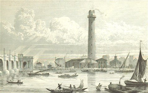 The new Shot Mill, near Waterloo Bridge - Shepherd, Metropolitan Improvements (1828), p231 (cropped)