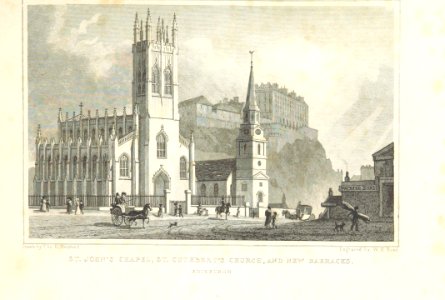 MA(1829) p.145 - St John's Chapel, St Cuthbert's Church, and New Barracks, Edinburgh - Thomas Hosmer Shepherd