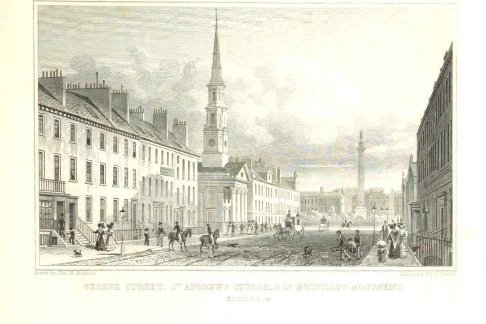 MA(1829) p.073 - George Street, St Andrew's Church, and Lord Melville's Monument, Edinburgh - Thomas Hosmer Shepherd