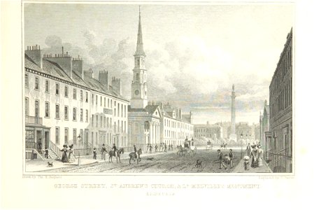 MA(1829) p.073 - George Street, St Andrew's Church, and Lord Melville's Monument, Edinburgh - Thomas Hosmer Shepherd